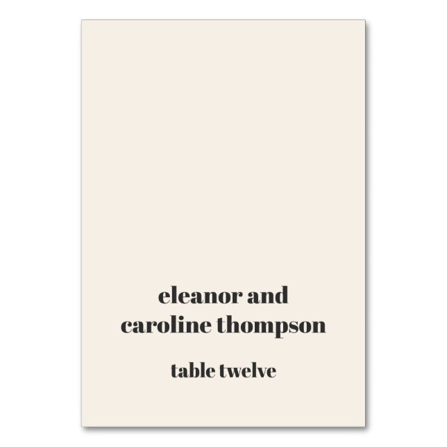 Bold Retro Ivory Wedding Guest Names Escort Place Table Number (Front)