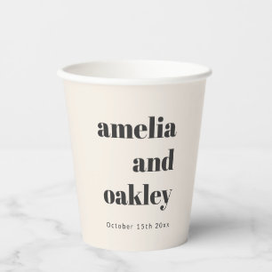Bold Retro Ivory Wedding Names Party Drinkware  Paper Cups