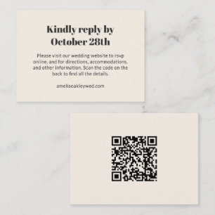 Bold Retro Ivory Wedding Website QR Code Online Enclosure Card