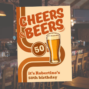 Bold Retro Line Cheers & Beers 50th Birthday Invitation