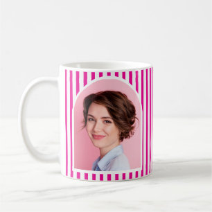 Bold Retro Makeup Artist Pink White Photo Stripes Coffee Mug
