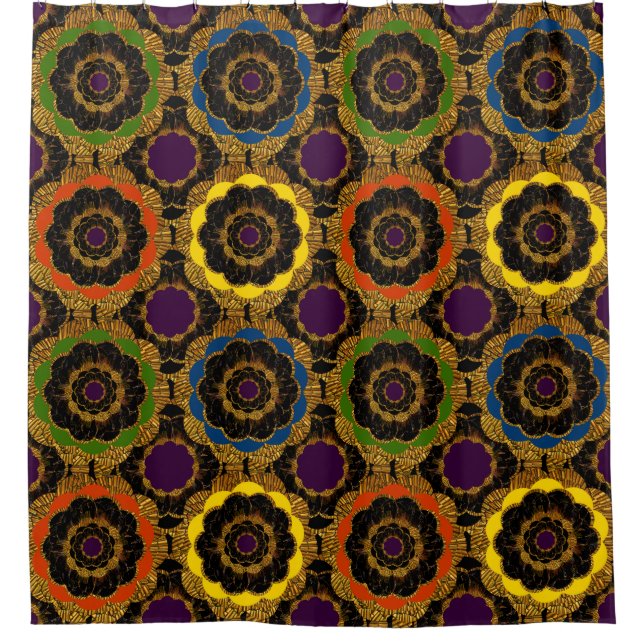 Bold Retro Mandala Hippie Boho Mod Flower Pattern Shower Curtain (Front)