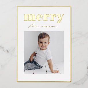 Bold Retro Merry Typography Family Photo Christmas