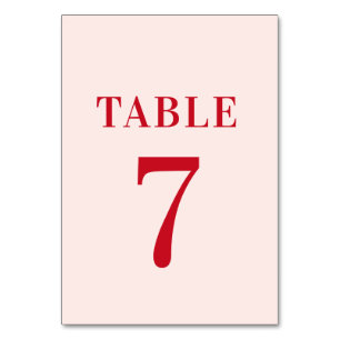 Bold Retro Minimalist Red and Pink Table 7 Wedding Number