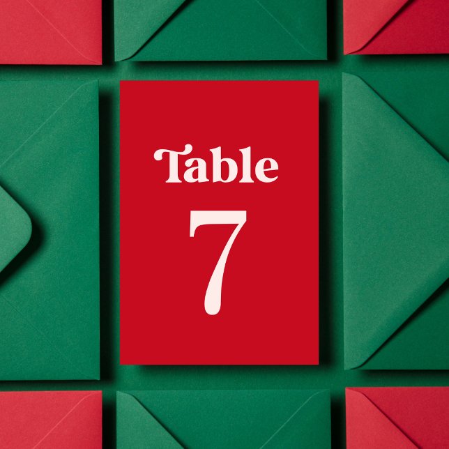 Bold Retro Minimalist Red and Pink Table 7 Wedding Table Number (Creator Uploaded)