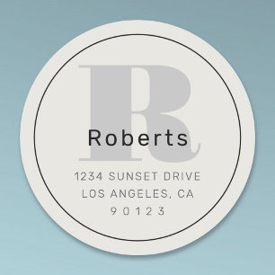 Bold Retro-Modern Address Black Grey & Off White  Classic Round Sticker