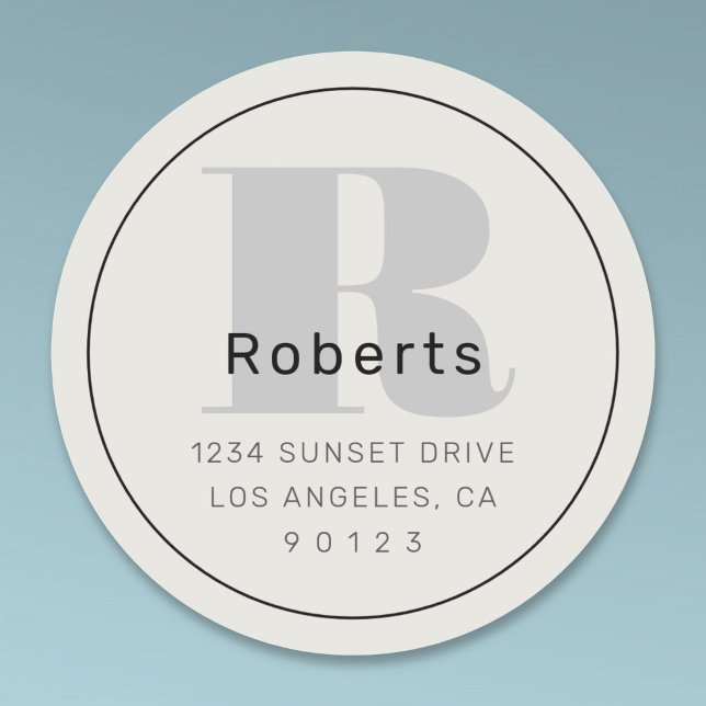Bold Retro-Modern Address Black Grey & Off White  Classic Round Sticker (Creator Uploaded)