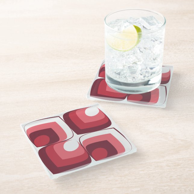 Bold Retro Modern Motif in Pinks Glass Coaster (Angled)