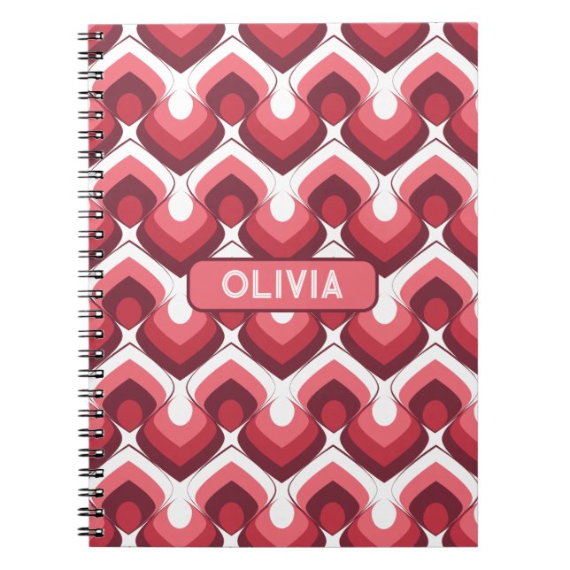 Bold Retro Modern Motif in Pinks Notebook (Front)