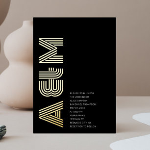 Bold Retro Monogram Wedding Black