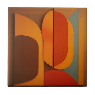 Bold Retro Orange Midcentury Abstract  Tile