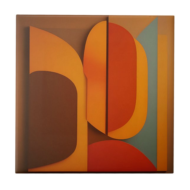 Bold Retro Orange Midcentury Abstract  Tile (Front)