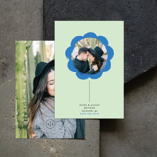 Bold Retro Painted Flower Frame Photo Wedding Save The Date (Creator Uploaded)