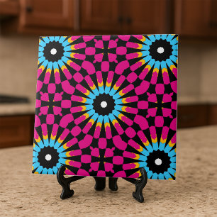 Bold Retro Pink Blue Black Geometric Mandala Tile
