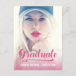 Bold Retro Pink Graduation Party Invitation Postcard