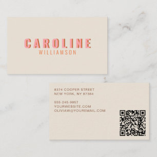 Bold Retro Pink Orange QR Code Small Business Card