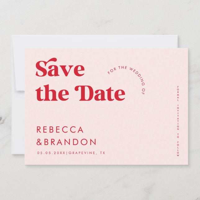 Bold Retro Pink & Red Typography Modern Wedding Save The Date (Front)