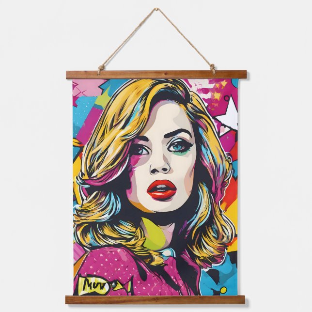 Bold Retro Pop Art Portrait Hanging Tapestry (Front)