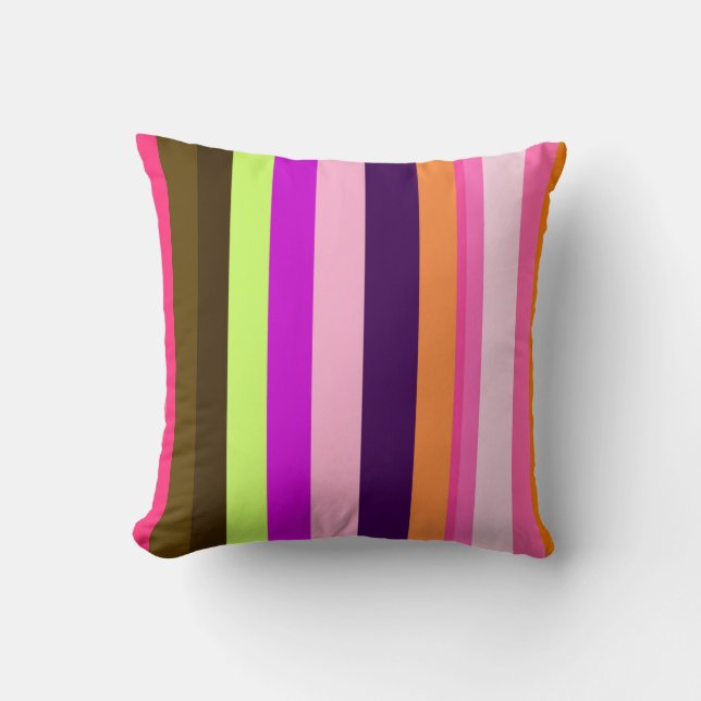 Bold Retro Rainbow Stripe Pattern Cushion (Front)