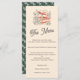 Bold Retro Saguaro Cactus Desert Landscape Wedding Menu