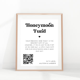 Bold Retro Script Heart Honeymoon Fund Wedding Poster