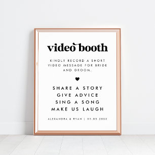 Bold Retro Script Heart Wedding Video Booth Sign