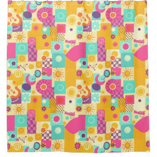Bold Retro Shower Curtain – 90s Colourful Charm
