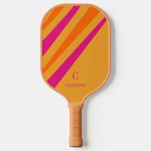 Bold Retro Stripes Pink Orange Mustard Pickleball Paddle