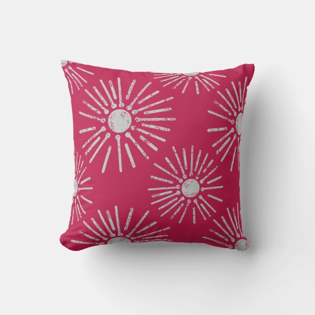 Bold Retro Sunburst Pattern in Deep Pink Cushion (Front)