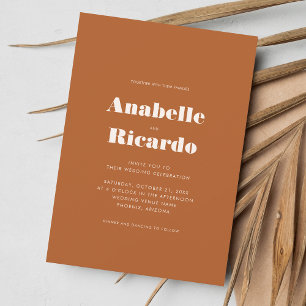 Bold Retro Terracotta Minimalist QR Code Wedding Invitation