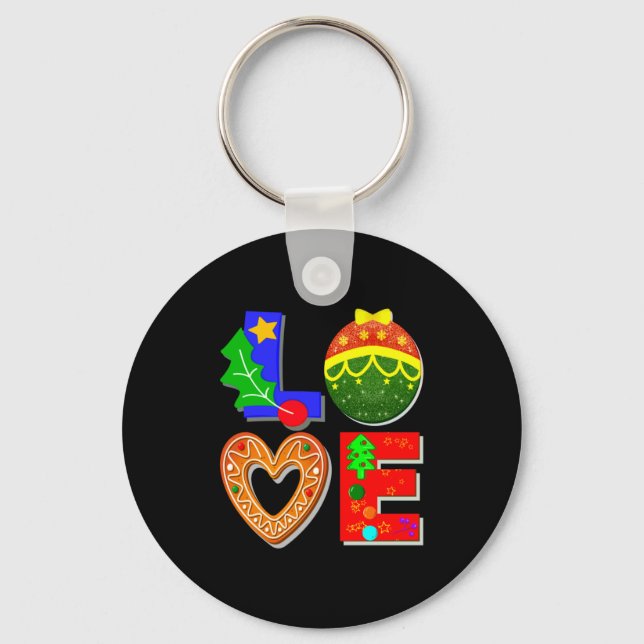 Bold Retro Tygraphy Love Xmas And Cookies T Shirt  Key Ring (Front)