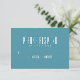 Bold Retro Typography Colourful Teal Wedding Simpl RSVP Card