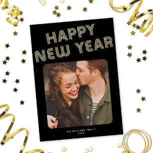 Bold Retro Typography New Year Photo Black Gold