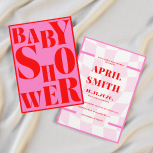 Bold Retro Typography Pink Red Baby Shower Invitation