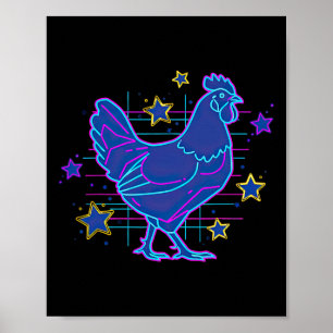Bold Retro Vaporwave Blue Pink Funny Meme Chicken Poster