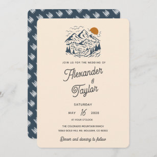 Bold Retro Vintage Mountain Landscape Wedding Invitation