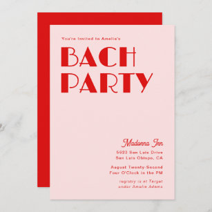 Bold Retro Vintage Red & Salmon Pink Bach Party Invitation