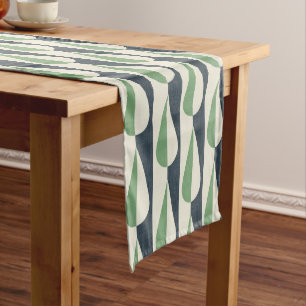 Bold retro water drop green and grey long table runner