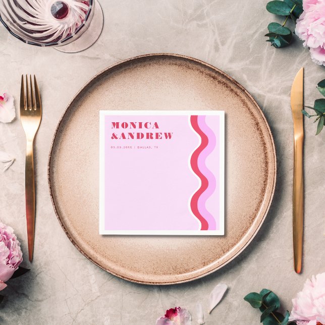 Bold Retro Wave Aesthetic Pink and Red Wedding Napkin (Creator Uploaded)