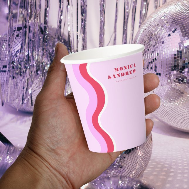 Bold Retro Wave Aesthetic Pink and Red Wedding  Paper Cups (Creator Uploaded)