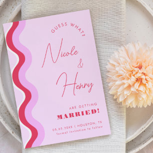 Bold Retro Wave Pink and Red Script Typography Save The Date