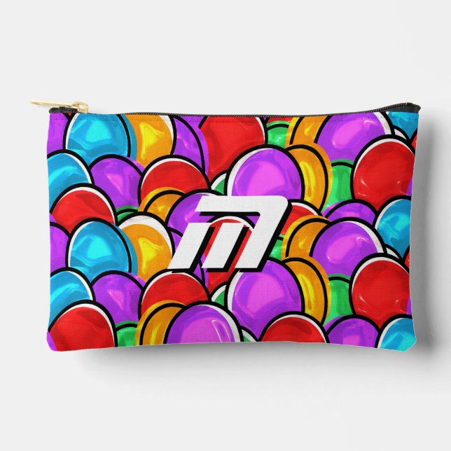 Bold Retro Wavy Pop Art Custom Monogram Cosmetic  Accessory Pouch (Front)