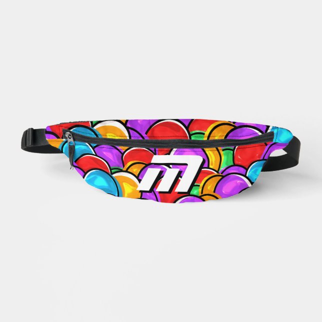 Bold Retro Wavy Pop Art Custom Monogram Fanny Pack (Front)