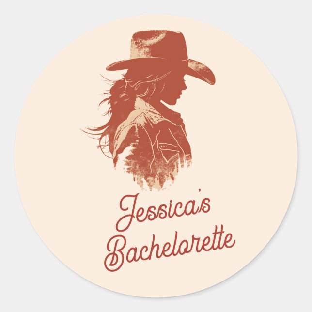 Bold Retro Western Cowgirl Bachelorette Classic Round Sticker (Front)