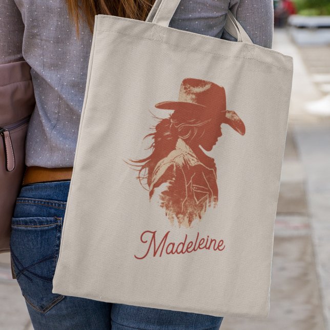 Bold Retro Western Cowgirl Bachelorette Name Tote Bag (Creator Uploaded)