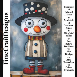 Bold Retro Whimsy Snowman In Hat BB1 Decoupage Tissue Paper