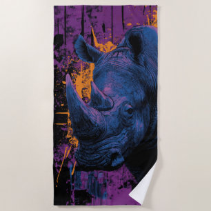 Bold Rhino Urban Pop Art Illustration Beach Towel