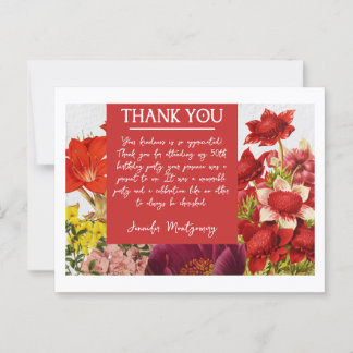Bold Rich Red Florals Thank You Card