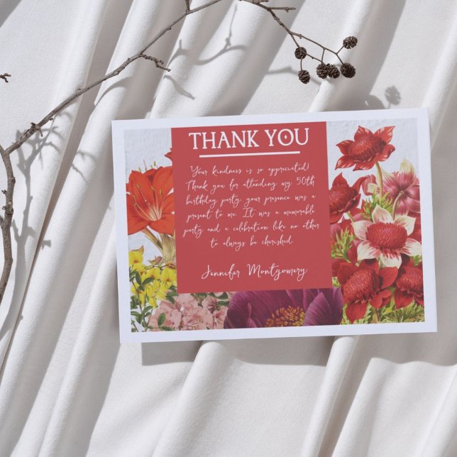 Bold Rich Red Florals Thank You Card (Creator Uploaded)