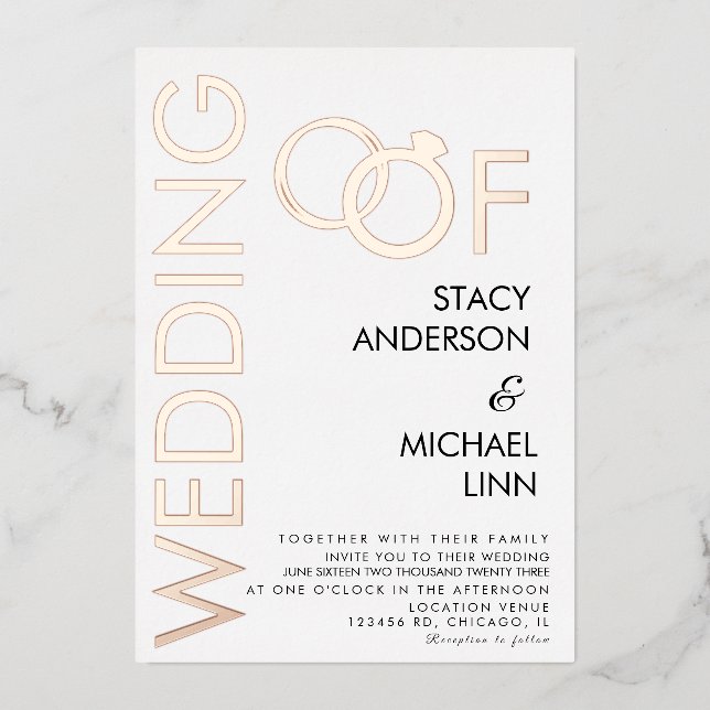 Bold Ring Wedding Pressed   Foil Invitation (Front)